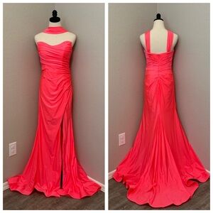 NEW JOVANI SZ 8 HOT PINK HALTER NECK FORMAL EVENING GOWN